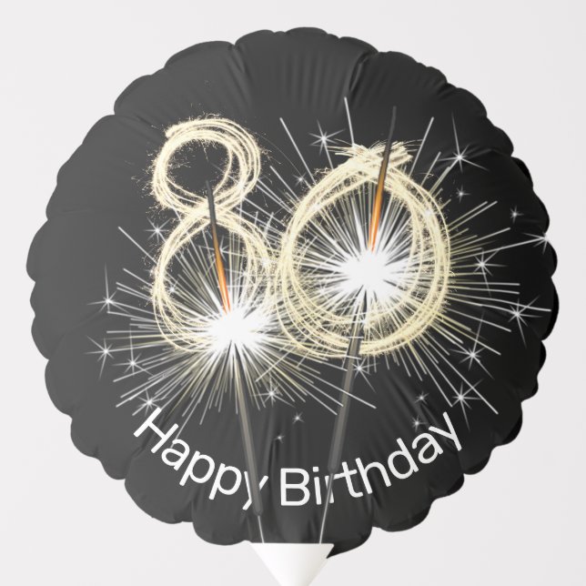 80th Birthday Sparklers on Black Balloon (Front)