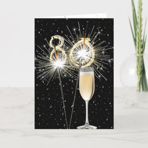 80th Birthday Sparklers With White Wine Card