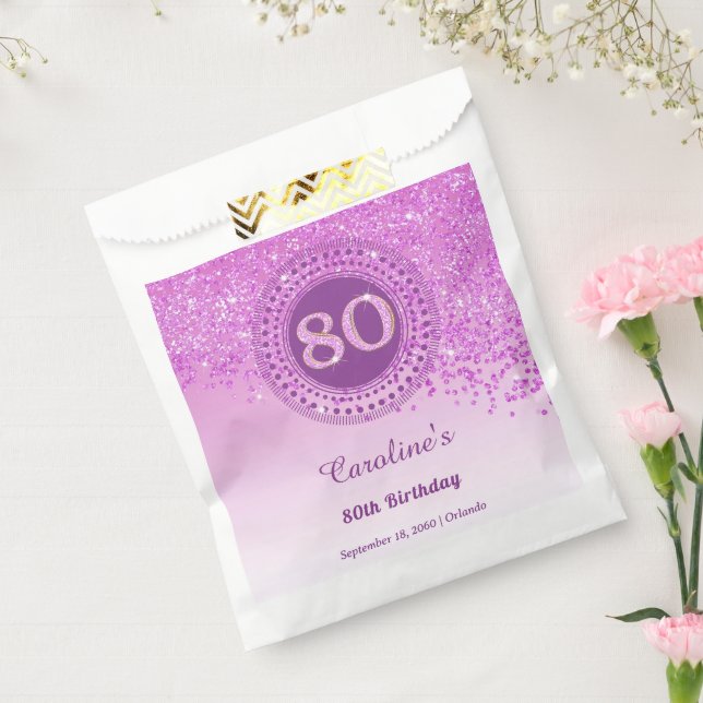 80th Birthday | Sparkling Pink Gold Glitter Favor Bag (Sealed)