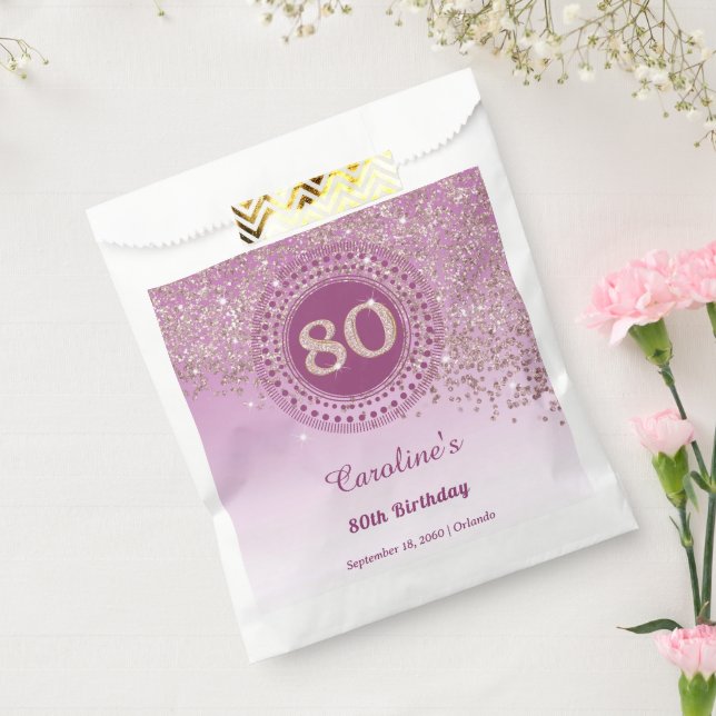 80th Birthday | Sparkling Rose Gold Glitter Favor Bag (Sealed)