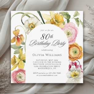 80th Birthday Spring Garden Watercolor Floral Invitation