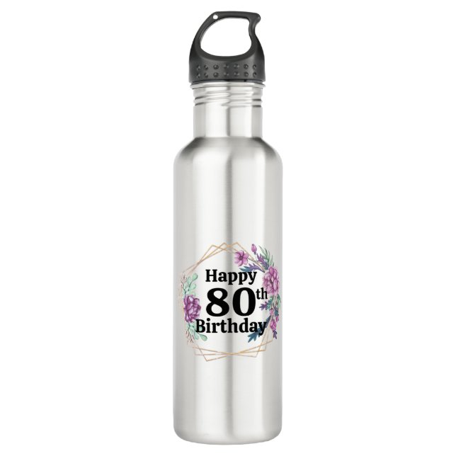 80th Birthday  Stainless Steel Water Bottle (Front)