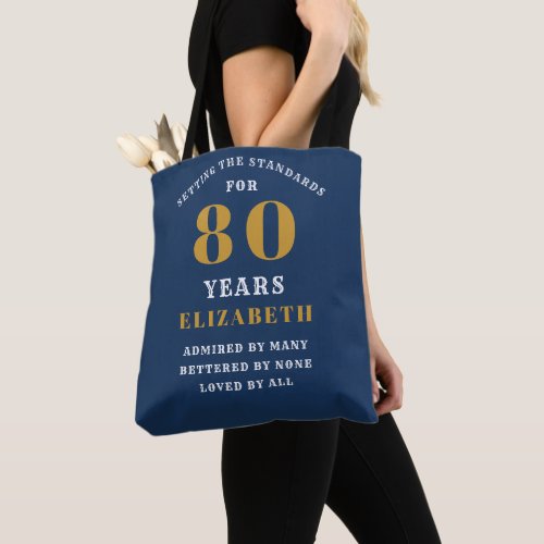 80th Birthday Standards Blue  Gold Add Your Name Tote Bag