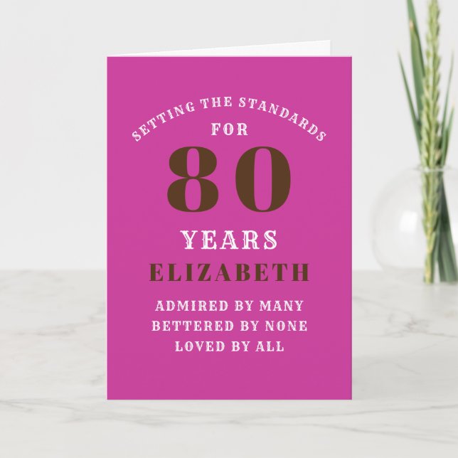 80th Birthday Standards Vibrant Pink Add Your Name Card (Front)