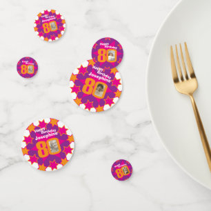 80th birthday star pink orange paper confetti