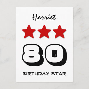 80th Birthday Star Red Black and White Z508 Postcard