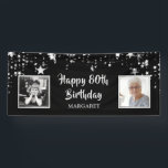 80th Birthday Stars Photo Personalized Banner<br><div class="desc">Honor and celebrate the 80-year-old and/or welcome party guests with this black and silver star themed bithday banner sign personalized with two photos (perhaps THEN and NOW photos) and their name. The title is editable for ANY birthday. PHOTO TIP: For fastest/best results, choose a photo with the subject in the...</div>