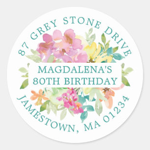 80th Birthday Summer Floral Return Address Label