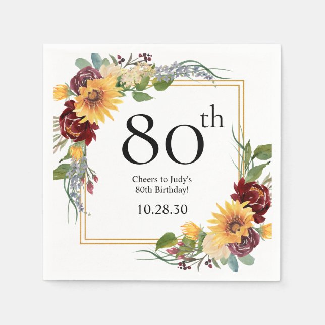 80th Birthday Sunflowers Napkins (Front)