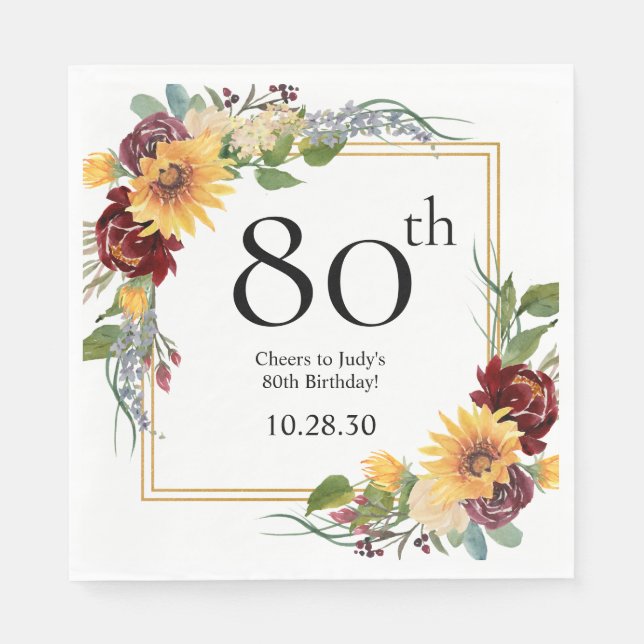 80th Birthday Sunflowers Napkins (Front)