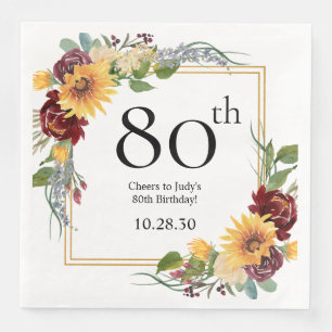 80th Birthday Sunflowers Paper Dinner Napkins