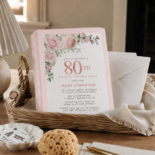 80th Birthday Surprise Party Blush Pink Floral Invitation