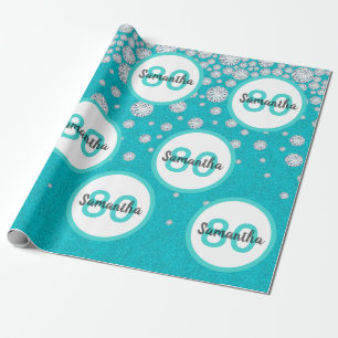 80th birthday teal green glitter diamonds wrapping paper