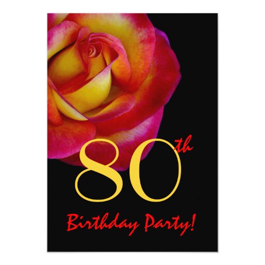 80th Birthday Template - Red and Yellow Rose