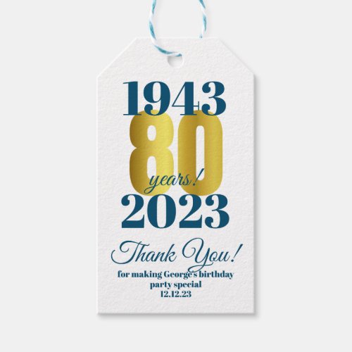 80th Birthday Thank You Gift Tags