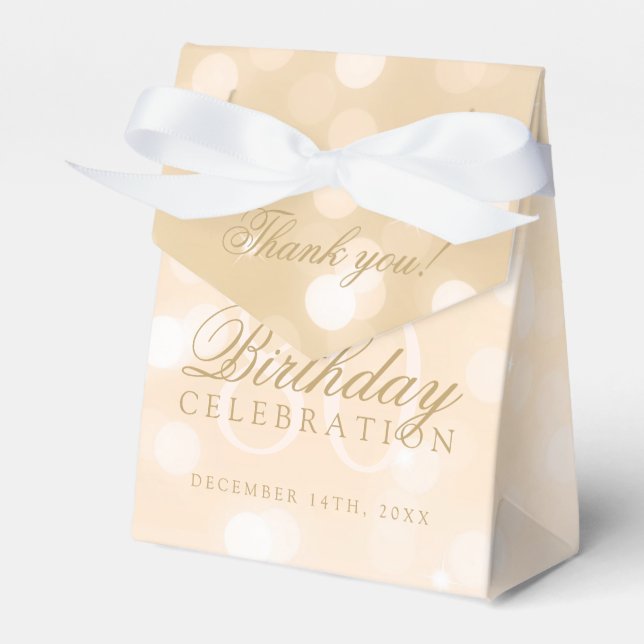 80th Birthday Thank You Gold Bokeh Sparkle Lights Favor Boxes (Front Side)