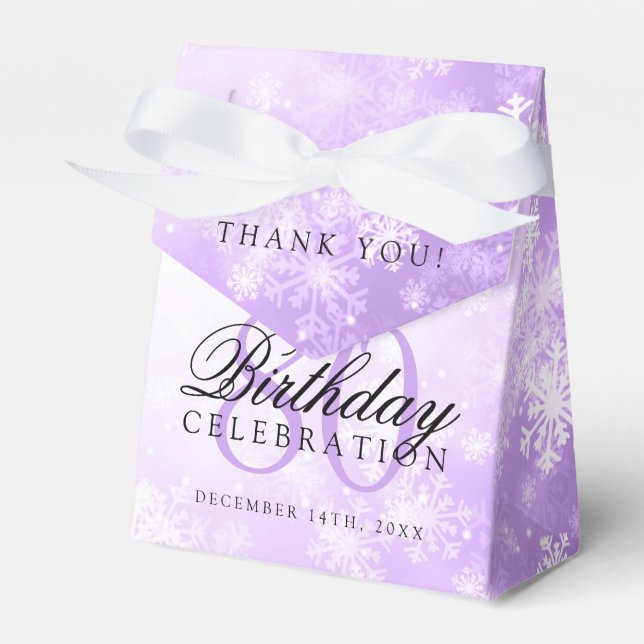 80th Birthday Thank You Purple Winter Wonderland Favor Boxes (Front Side)