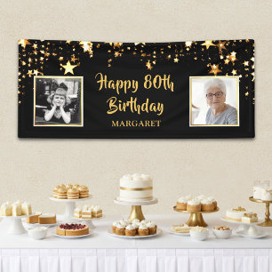 80th Birthday Then & Now Photos Personalized Banner