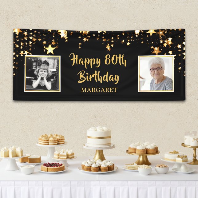 80th Birthday Then & Now Photos Personalized Banner (Creator Uploaded)