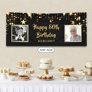 80th Birthday Then & Now Photos Personalized Banner