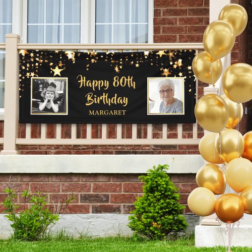 80th Birthday Then  Now Photos Personalized Banner
