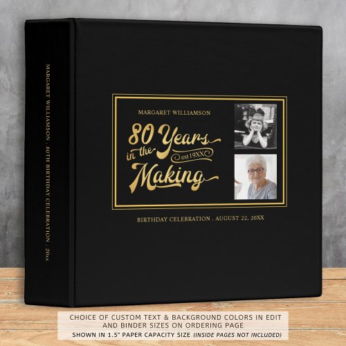 80th Birthday Then  Now Photos Retro Photo Album 3 Ring Binder