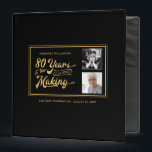 80th Birthday Then & Now Photos Retro Photo Album 3 Ring Binder<br><div class="desc">Retro typography design stating 80 YEARS IN THE MAKING which incorporates the 80-year-old's birth year within the design. Include THEN and NOW photos and personalize the title and spine of this binder which can be used as a photo album, scrapbook, guest book or a combination of these. Black and gold...</div>