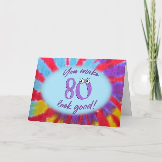 80th birthday tie dye frame card (Front)