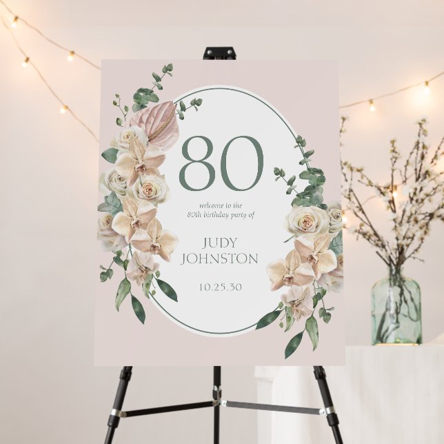 80th Birthday Tropical Floral Foam Board (In Situ (Stand))