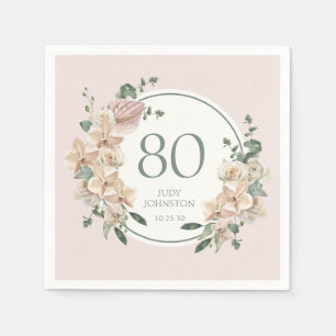 80th Birthday Tropical Floral Napkins
