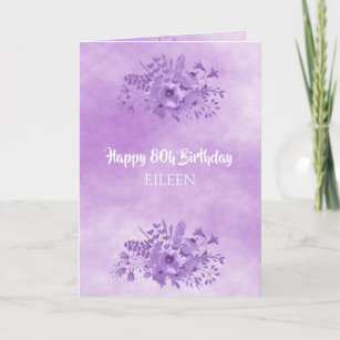 80th birthday ultra violet watercolored flowers card