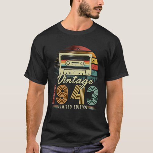 80Th Birthday Vintage 1943 Cassette Tape Retro Sty T_Shirt