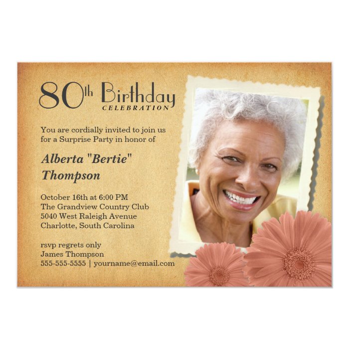 80th Birthday Vintage Daisy Photo Invitations | Zazzle