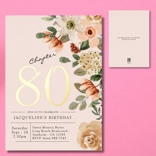 80th Birthday Vintage Floral Gold Foil Invitation
