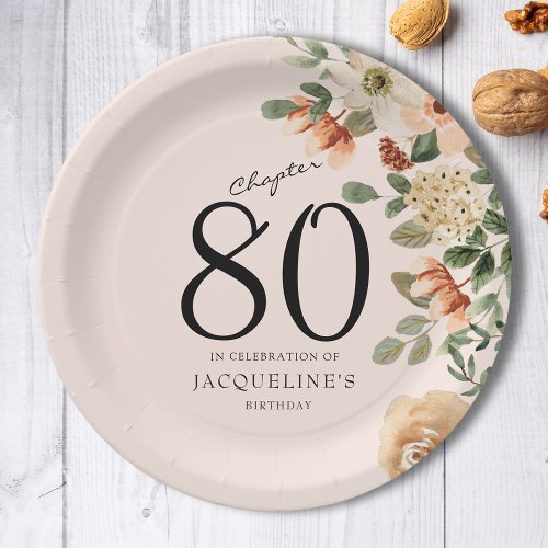 80th Birthday Vintage Floral Paper Plates
