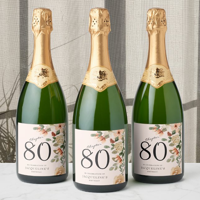 80th Birthday Vintage Floral Sparkling Wine Label (80th Birthday Vintage Floral Sparkling Wine Label
Transform that bottle into a memorable keepsake.)