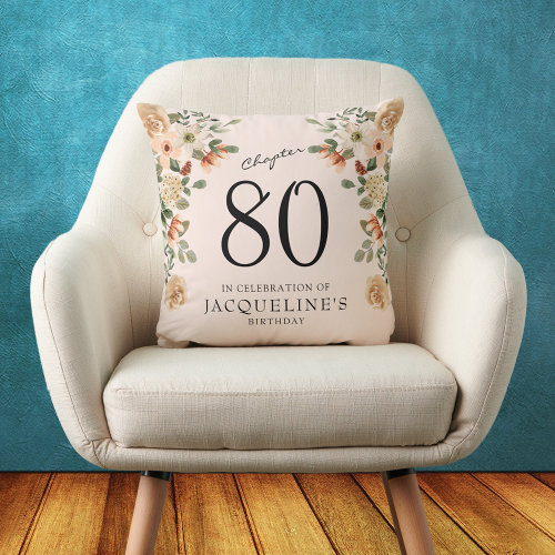 80th Birthday Vintage Floral Throw Pillow