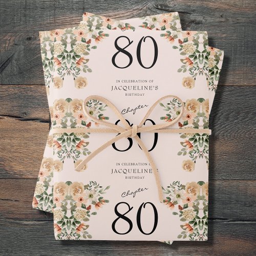 80th Birthday Vintage Floral Wrapping Paper Sheets