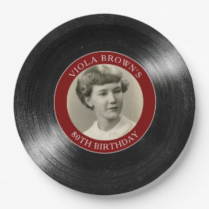 80th Birthday Vinyl Record Retro Paper Plates