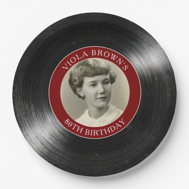 80th Birthday Vinyl Record Retro Paper Plates (Front)