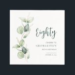80th Birthday Watercolor Eucalyptus Paper Napkins<br><div class="desc">It could be surprise party or another special decade achieved. This 80th birthday party paper napkin featuring eucalyptus greenery design with modern popular typography that you can easily edit to suit any birthday or anniversary celebration.</div>