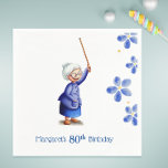 80th Birthday Watercolor Floral Grandmother Napkins<br><div class="desc">What a special occasion! Your mother's 80th birthday is a time to celebrate her life and all that she's accomplished. Make her feel extra special with some cute tableware decor featuring a watercolor floral illustration and an adorable old lady waving with her cane. She's sure to love it! Illustrated and...</div>