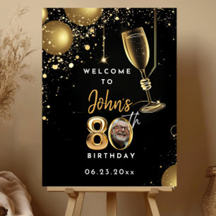 80th Birthday Welcome Sign Printable Modern Black