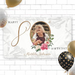 80th Birthday White Gold Floral Botanical Photo Banner<br><div class="desc">80th Birthday White Gold Floral Botanical Photo Banner. A delicate and feminine floral and botanical themed 90th birthday party banner. It features beautiful flowers surrounding the photo of the birthday person all with a hint of vintage classiness! The designer is always ready to help, contact her if you need help...</div>