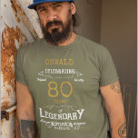 80th Birthday White Gold Print Legend  T-Shirt<br><div class="desc">A vintage birthday T-shirt with a heartfelt message. Add the name and change the year using the template. Choose from a wide range of t-shirt styles and colors.</div>