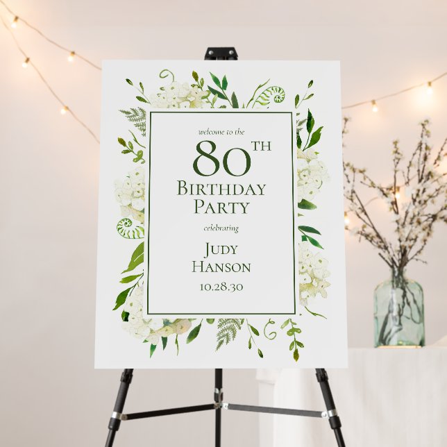 80th Birthday White Hydrangeas Foam Board (In Situ (Stand))