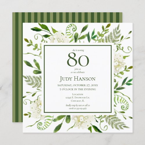 80th Birthday White Hydrangeas Invitation