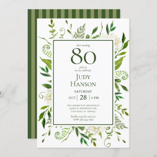 80th Birthday White Hydrangeas Invitation