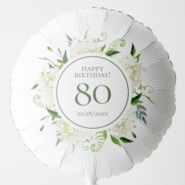 80th Birthday White Hydrangeas Large Balloon (Front)