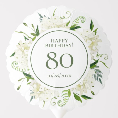 80th Birthday White Hydrangeas Medium Balloon